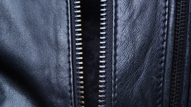 zipper on a leather jacket close-up