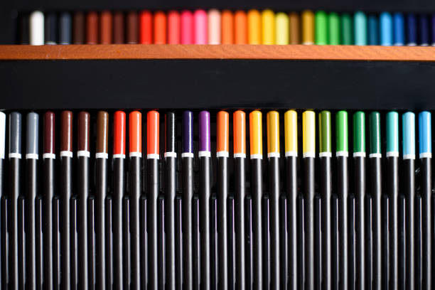 istock Set of colored pencils arranged in gradient with artistic copy space. 1714952652