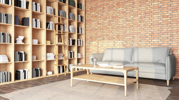 istock Cozy Reading Room Interior with a Library and a Couch 1714954354