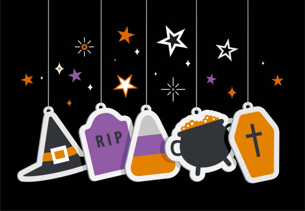 할로윈 라벨. - halloween invitation vector coffin stock illustrations