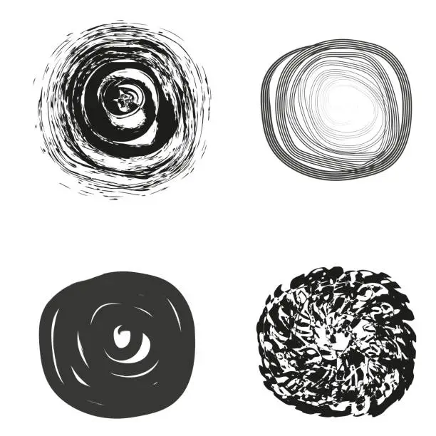 Vector illustration of Black paint circle. Grungy smear and rough stain. Hand drawn grunge circle set. Dry rough edges. Vector illustration. EPS 10.