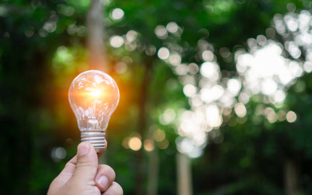 istock Human hand holds a light bulb with natural bokeh background. Idea, innovation and inspiration concept, creative concept,  earth day or protection of environment, save energy of the world. 1714970718