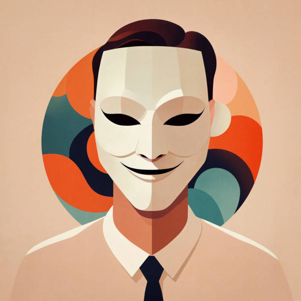 illustrazioni stock, clip art, cartoni animati e icone di tendenza di nascosta dietro la maschera illustrazione digitale sgranata - liar dishonesty costume men