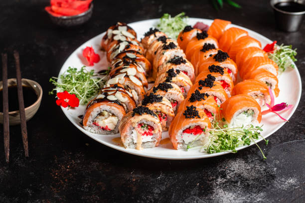 istock Sushi Set. Rolls, sushi of different types on a plate. 1714988366