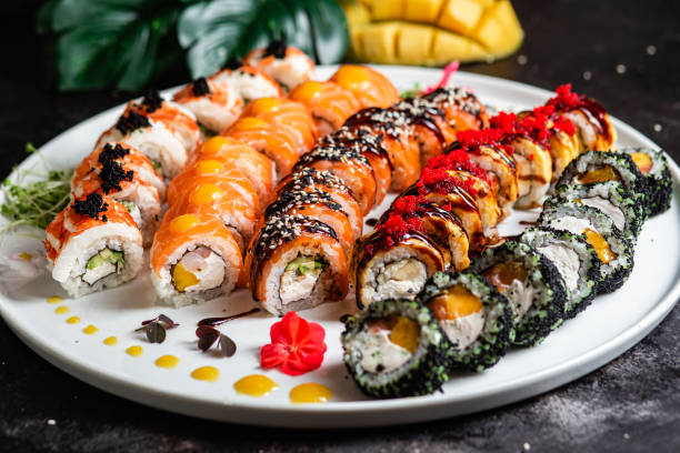 istock Sushi Set. Rolls, sushi of different types on a plate. 1714988957