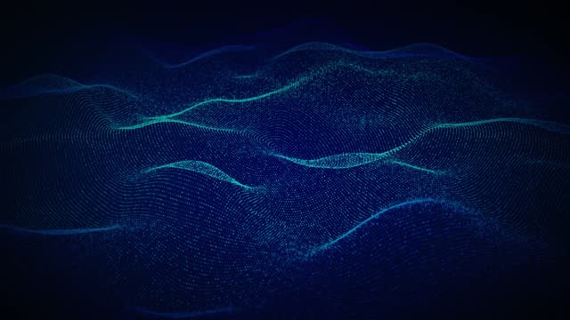 Abstract futuristic particles wave lines Flow of particles stage background, Data visualization,