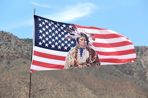 American flag on an Indian reservation. Grand Canyon in the US state of Arizona.