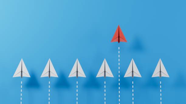 istock Small business, Small and Medium Enterprise concept with small red paper airplane.3D rendering on blue background. 1715052008