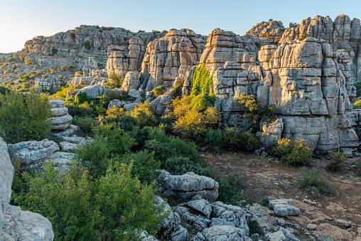 Karst rocky landscape of Torcal de Antequera in Malaga, Andalusia, Spain.