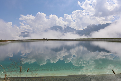 reflection, water reflection, water, blue, mountains, alps, clouds