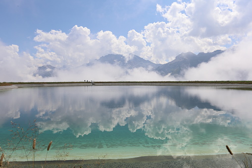reflection, water reflection, water, blue, mountains, alps, clouds