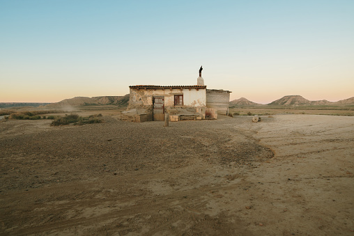 Abandoned hut in a desert area. Bardenas Reales de Navarra.