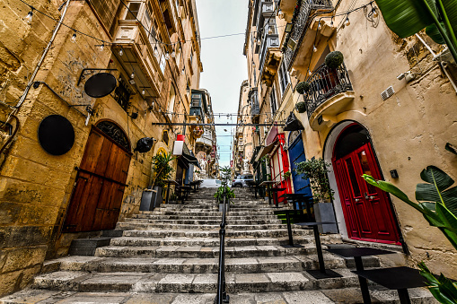 Uphill Street In Valletta, Malta