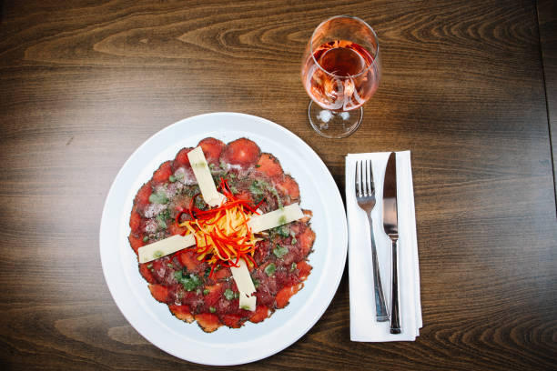 istock Food and rose wine in luxury restaurant 1715103565