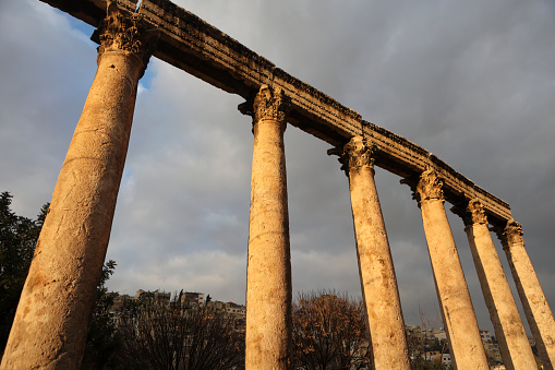 Roman colonnaded street in downtown Amman, Jordan.