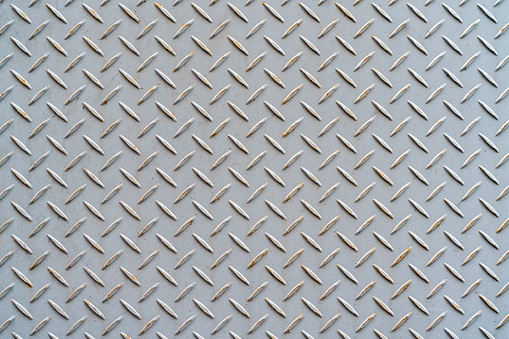 Metal plate flooring with crosshatch non-slip texture