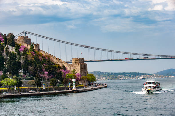 Rumeli Fortress, Fatih Sultan Mehmet Bridge and a passenger ferry from the Bosphorus