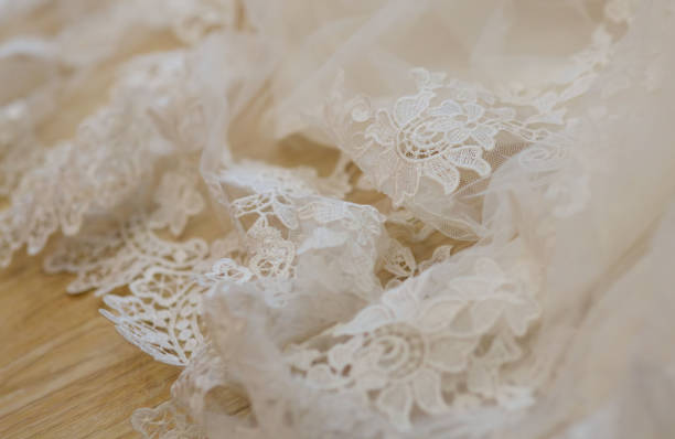 istock Lace and embroidery with beads on fabric 1715129753