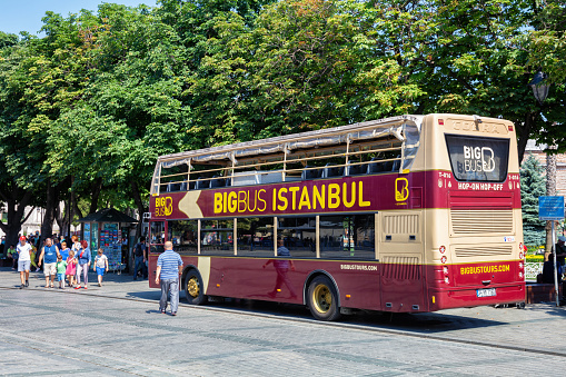 Istanbul, Turkey - July 06, 2018: Tourist bus Bigbus in the center of the Istanbul.