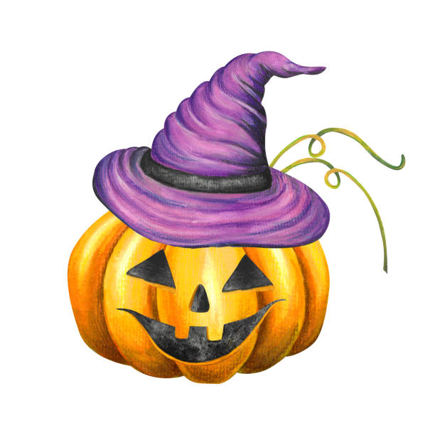 ilustrações de stock, clip art, desenhos animados e ícones de watercolor illustration with pumpkins for halloween celebration - witch voodoo smiling bizarre