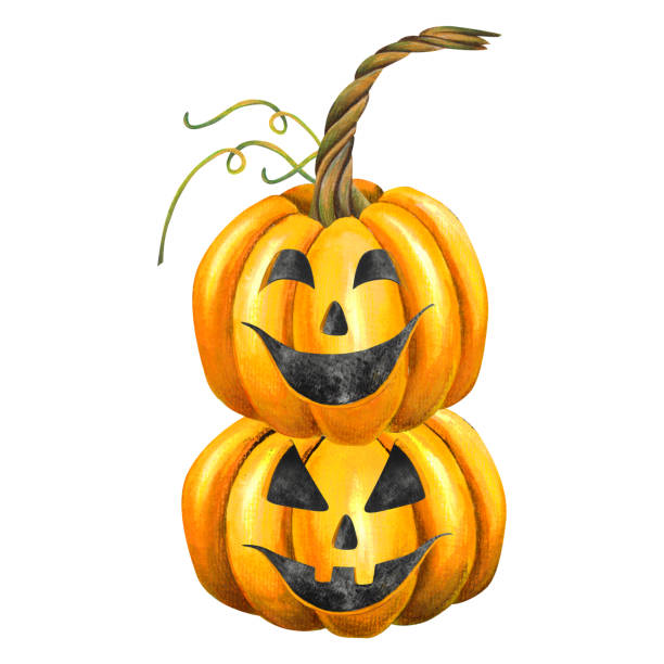 ilustrações de stock, clip art, desenhos animados e ícones de watercolor illustration with pumpkins for halloween celebration - witch voodoo smiling bizarre