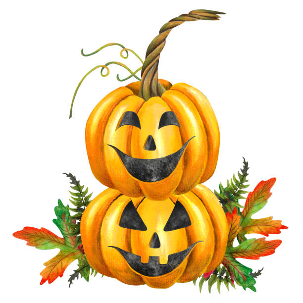 ilustrações de stock, clip art, desenhos animados e ícones de watercolor illustration with pumpkins for halloween celebration - witch voodoo smiling bizarre