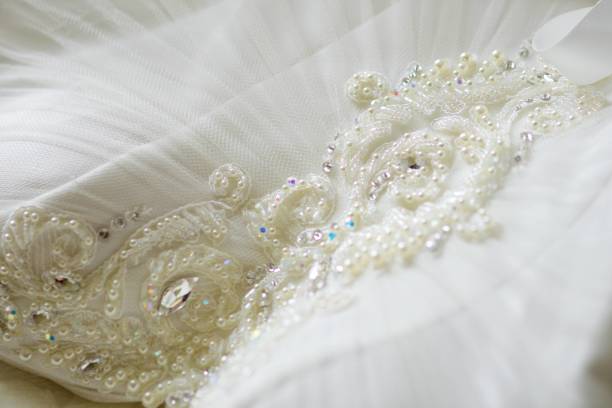 istock Lace and embroidery with beads on fabric 1715140541