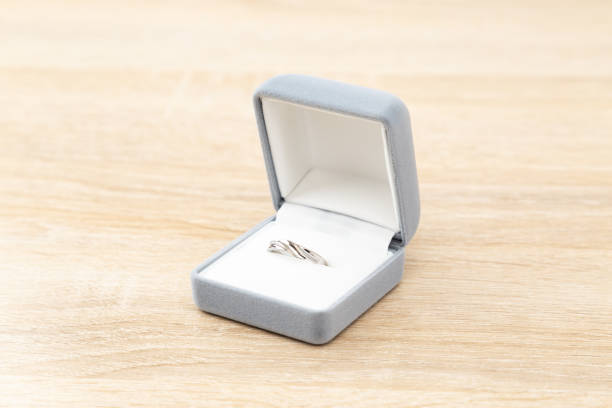 An engagement ring on the desk.