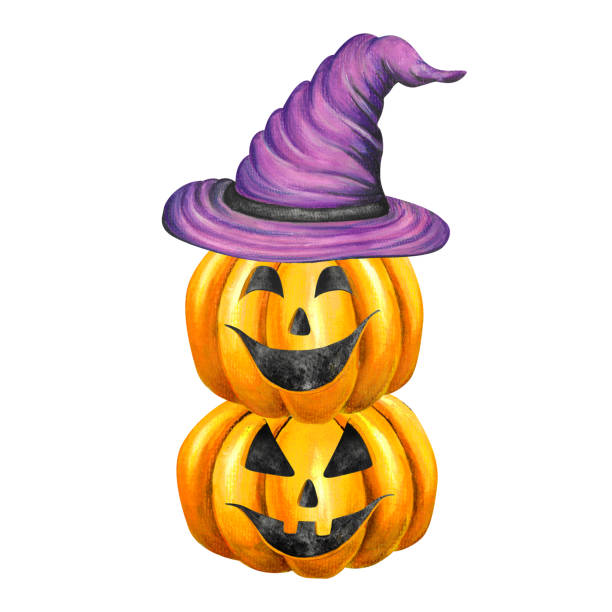 ilustrações de stock, clip art, desenhos animados e ícones de watercolor illustration with pumpkins for halloween celebration - witch voodoo smiling bizarre