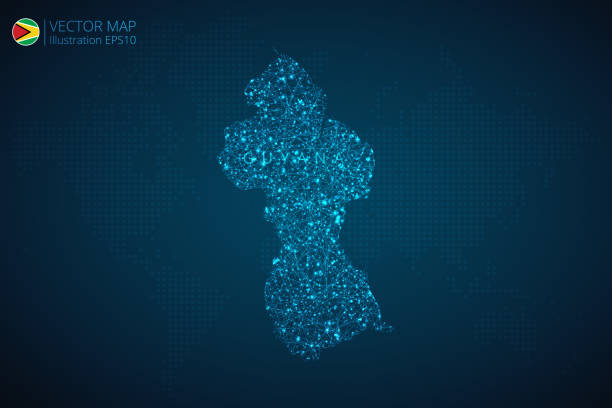 istock Business map of Guyana modern design with abstract digital technology mesh polygonal shapes on dark blue background 1715157460