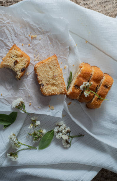istock Raisin cake cut pieces sliced in white surface on the wooden board 1715165768