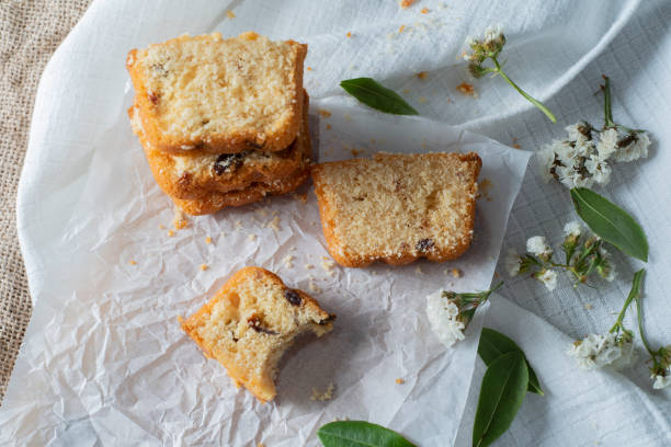 istock Raisin cake cut pieces sliced in white surface on the wooden board 1715168633