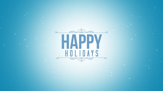 Happy Holidays with snow and frame on blue gradient