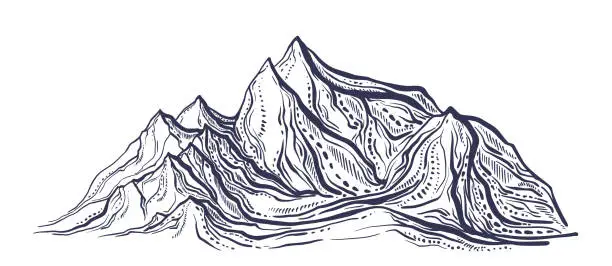 Vector illustration of Mountain peaks, sketch. Vector texture landscape