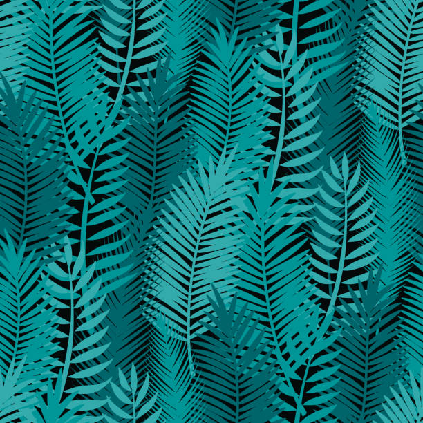 熱帯のヤシの木�の葉、シダのシームレスなパターン - pattern coconut palm tree frond textile点のイラスト素材／クリップアート素材／マンガ素材／アイコン素材