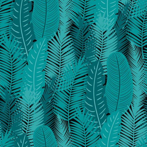 熱帯のヤシの木の葉、シダのシームレスなパターン - pattern coconut palm tree frond textile点のイラスト素材／クリップアート素材／マンガ素材／アイコン素材