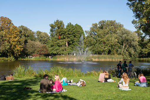 Amsterdam, Netherlands, September 24, 2023; People enjoy the weather the Vondelpark in Amsterdam.