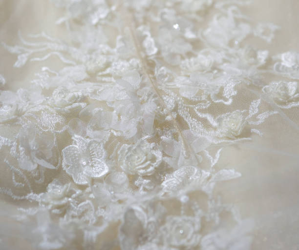 istock Lace and embroidery with beads on fabric 1715197105
