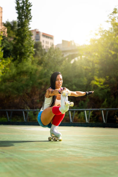 istock Middle aged woman with roller skates 1715197643