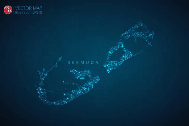 Vector illustration of Business map of Bermuda modern design with abstract digital technology mesh polygonal shapes on dark blue background