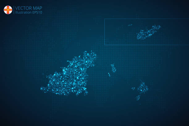 ilustrações, clipart, desenhos animados e ícones de mapa de negócios de guernsey design moderno com tecnologia digital abstrata formas poligonais de malha no fundo azul escuro - joining the dots (expressão inglesa)