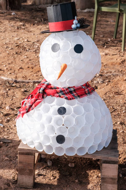 An alternative snowman without snow, made with white plastic cups.