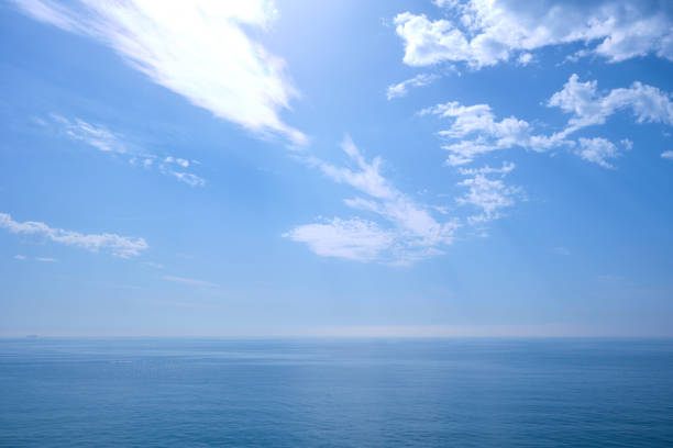 istock Clear sky with white clouds over calm and serene sea, endless background. 1715208697