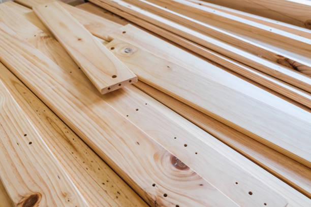 istock Pre-drilled pine boards to assemble a shelf yourself. 1715227706