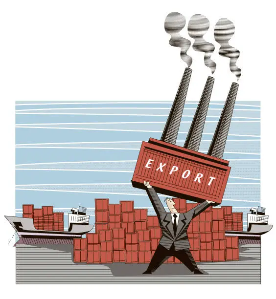 Vector illustration of businessman is lifting the container at the port