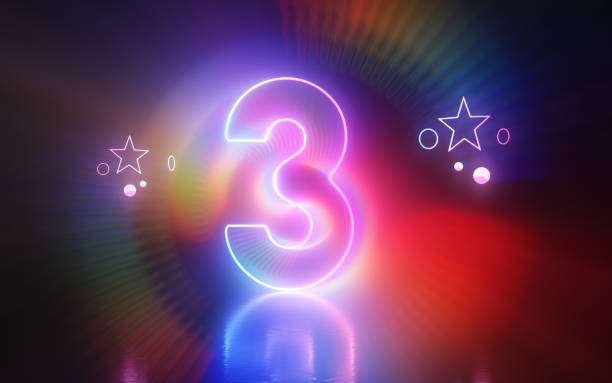 Digital number 3 over blue technological background. Horizontal composition with copy space.
