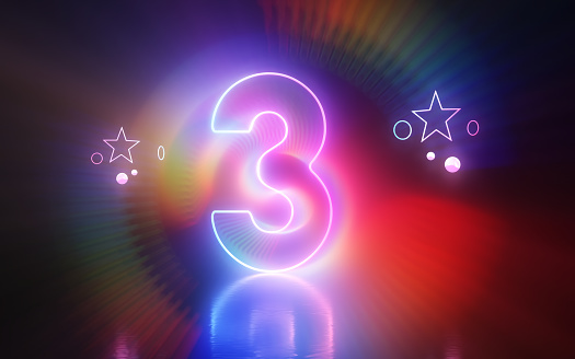 3d Render Glow in the Dark Number 3 Lettering, Neon Light Colorful Concepts