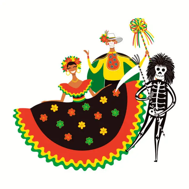 Vector illustration of People in Colombian carnival Garabato costumes