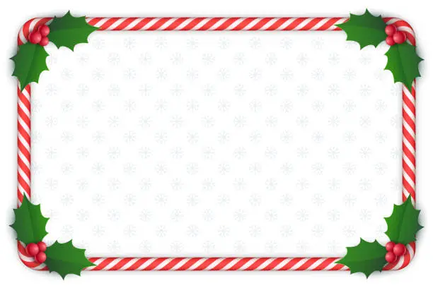 Vector illustration of Candy cane frame with holly berries