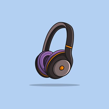 High-quality headphones on a sky blue background. headphone product vector illustration.